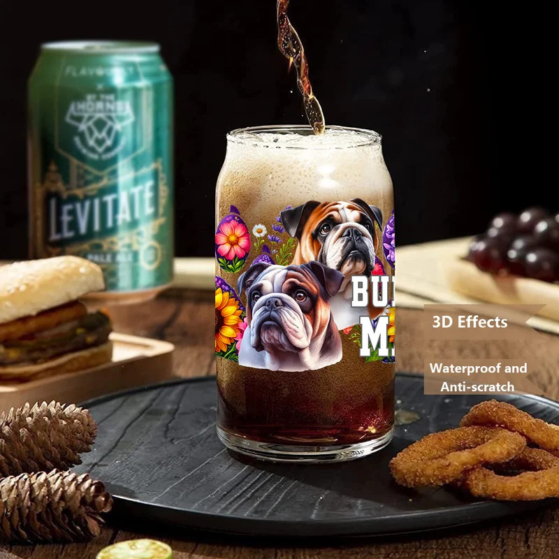 Cute dog Series easy peel waterproof DIY Decals 3D transfers uvdtf stickers 16oz uv dtf cup wraps for Libbey Glasses - Image 2