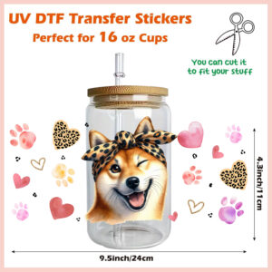 Cute dog series easy peel waterproof DIY Decals Retro Beauty 3D transfers uvdtf crystal sticker 16oz uv dtf cup wraps