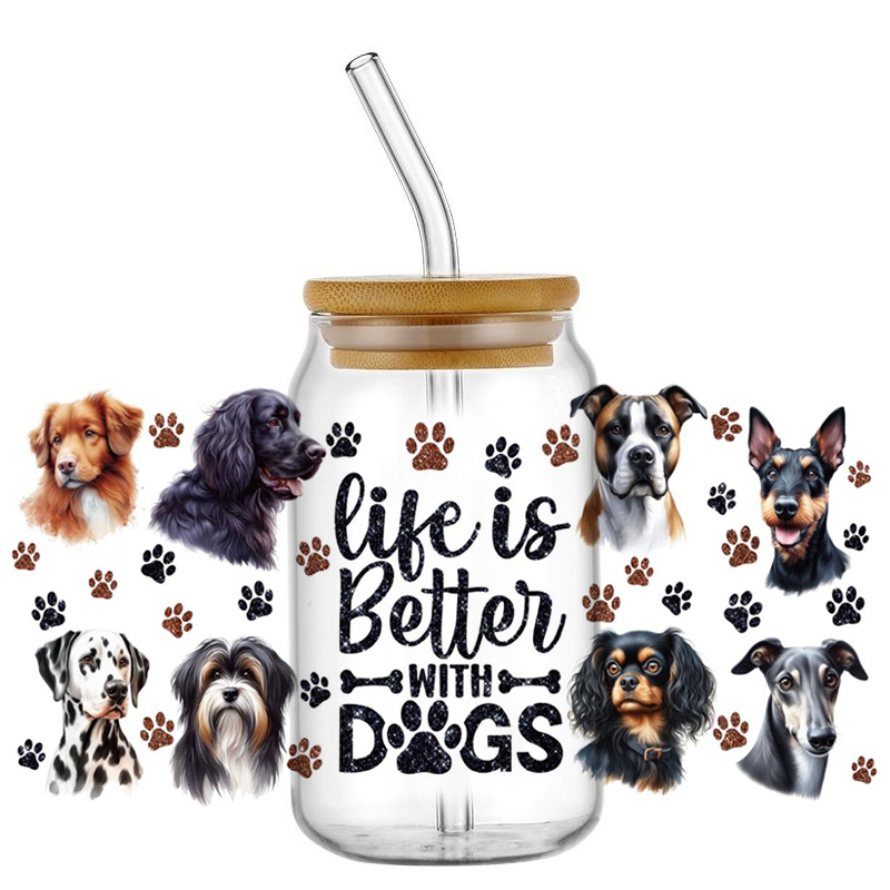 UV DTF Transfer Sticker Cute Pet Dog UV DTF Cup Wraps for 16oz Libbey Cup Cans DIY Waterproof Custom DIY Decals - Image 2