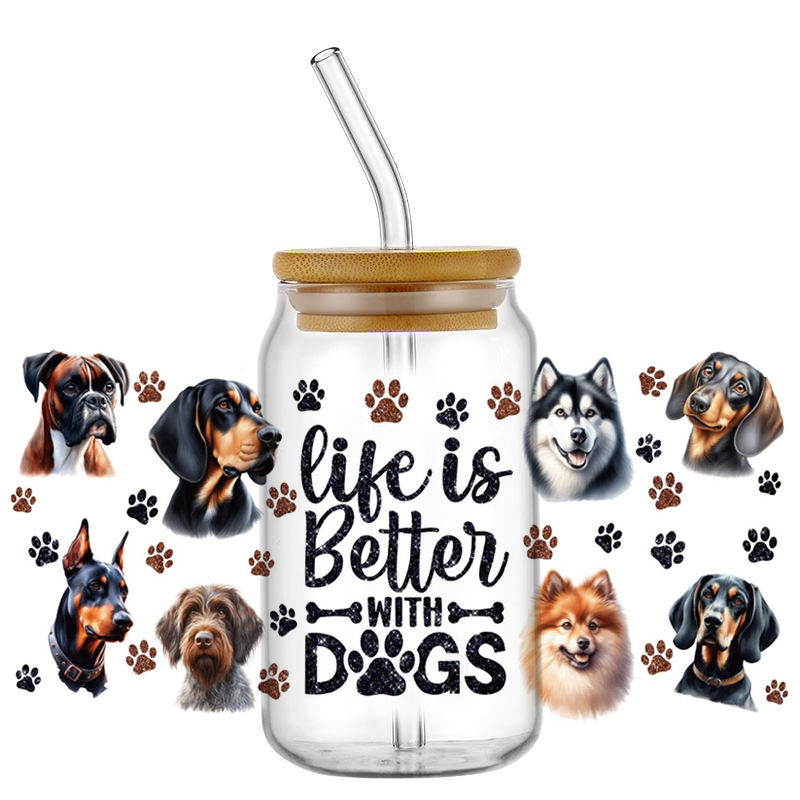 UV DTF Transfer Sticker Cute Pet Dog UV DTF Cup Wraps for 16oz Libbey Cup Cans DIY Waterproof Custom DIY Decals - Image 4