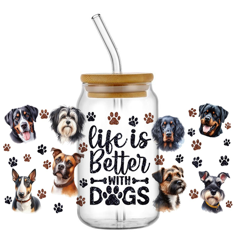 UV DTF Transfer Sticker Cute Pet Dog UV DTF Cup Wraps for 16oz Libbey Cup Cans DIY Waterproof Custom DIY Decals - Image 7