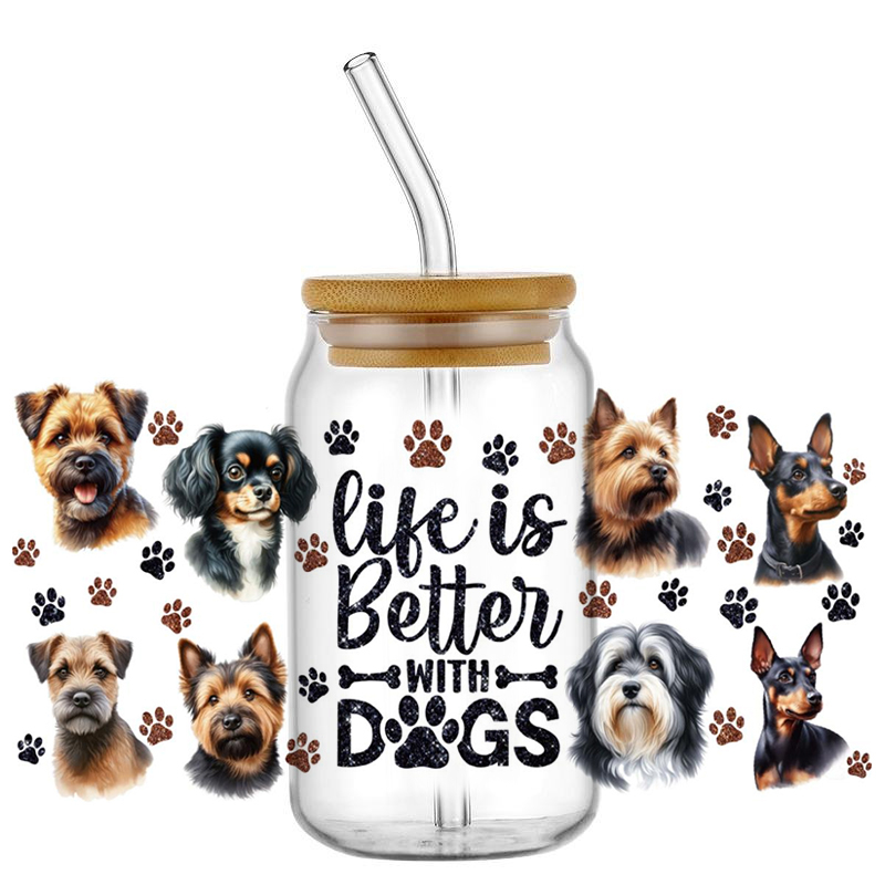 UV DTF Transfer Sticker Cute Pet Dog UV DTF Cup Wraps for 16oz Libbey Cup Cans DIY Waterproof Custom DIY Decals - Image 9