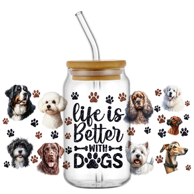 UV DTF Transfer Sticker Cute Pet Dog UV DTF Cup Wraps for 16oz Libbey Cup Cans DIY Waterproof Custom DIY Decals - Image 12