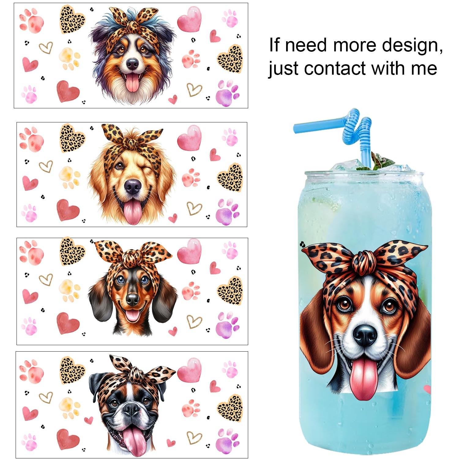 Cute vibe puppy dog series easy peel waterproof Party DIY Decals 3D transfers uvdtf tumbler seal stickers 16oz uv dtf cup wraps
