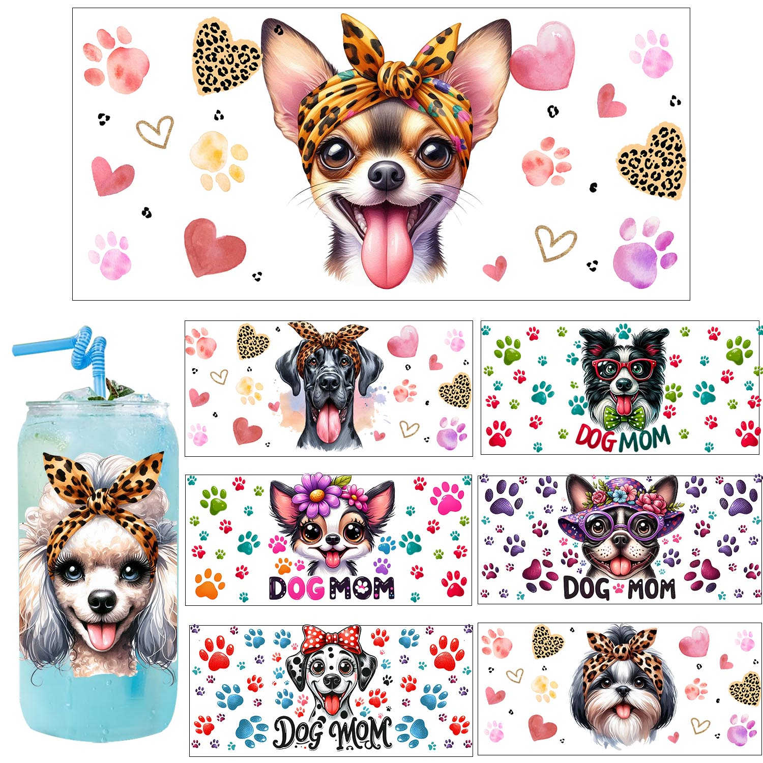 Cute vibe puppy dog series easy peel waterproof Party DIY Decals 3D transfers uvdtf tumbler seal stickers 16oz uv dtf cup wraps - Image 2