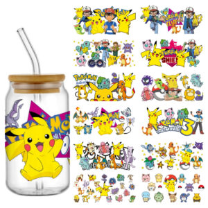 Pokemon new design Cup Stickers UV DTF Waterproof Transfers Decals16oz Libby Glass Design Cup Wraps Stickers Kids Gifts