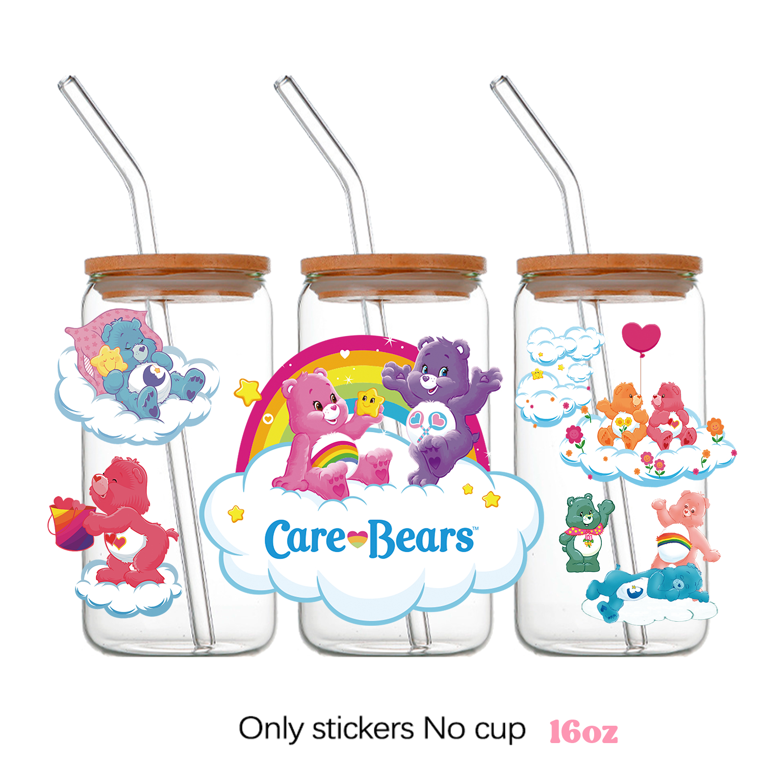 Care bears Cartoon Pattern DIY Self adhesive Waterproof Sticker 16oz DTF Cup Personalize UV Wrap Transfer - Image 2