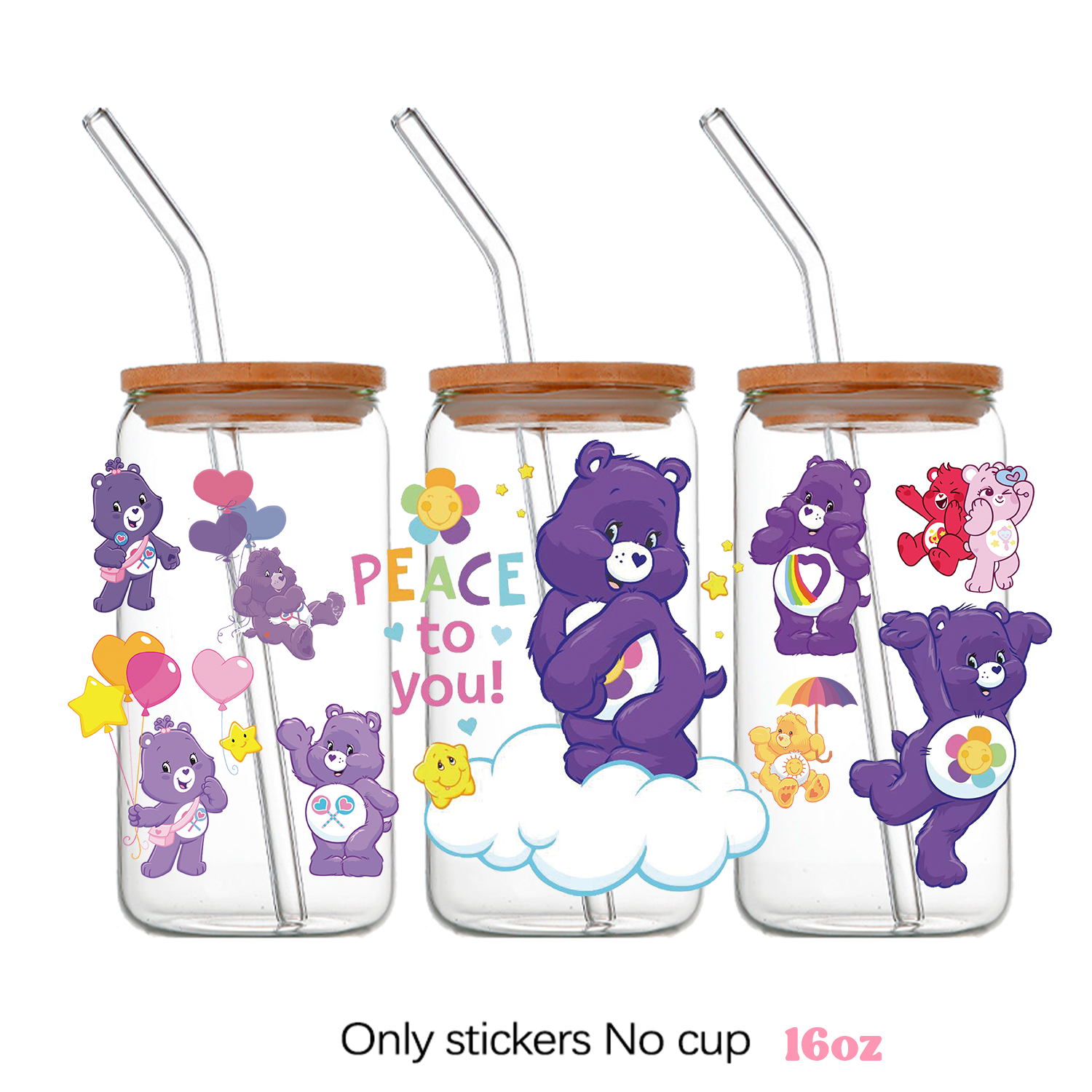 Care bears Cartoon Pattern DIY Self adhesive Waterproof Sticker 16oz DTF Cup Personalize UV Wrap Transfer - Image 8