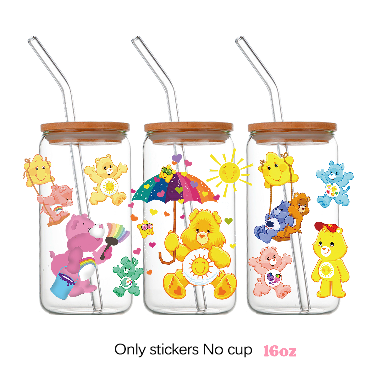 Care bears Cartoon Pattern DIY Self adhesive Waterproof Sticker 16oz DTF Cup Personalize UV Wrap Transfer - Image 12